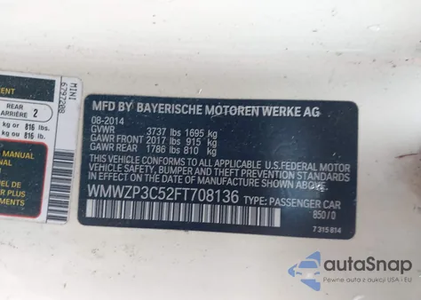 2015 Mini Convertible Cooper S z USA, uszkodzony, nr VIN WMWZP3C52FT708136